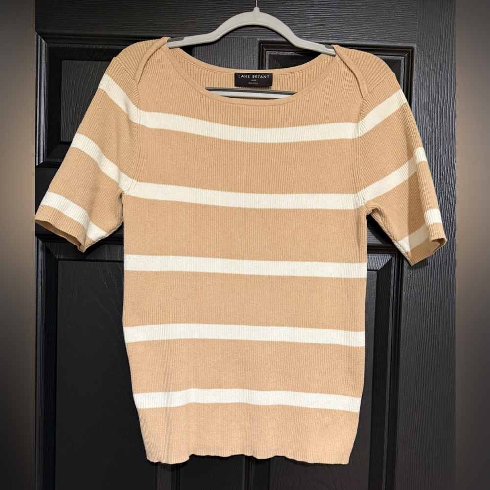 Lane Bryant Beige and Cream Striped Knit Top